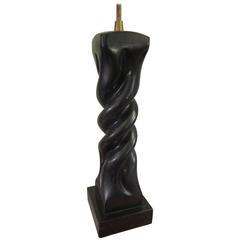 Heifetz Ebonized Twisted Wood Signed Table Lamp
