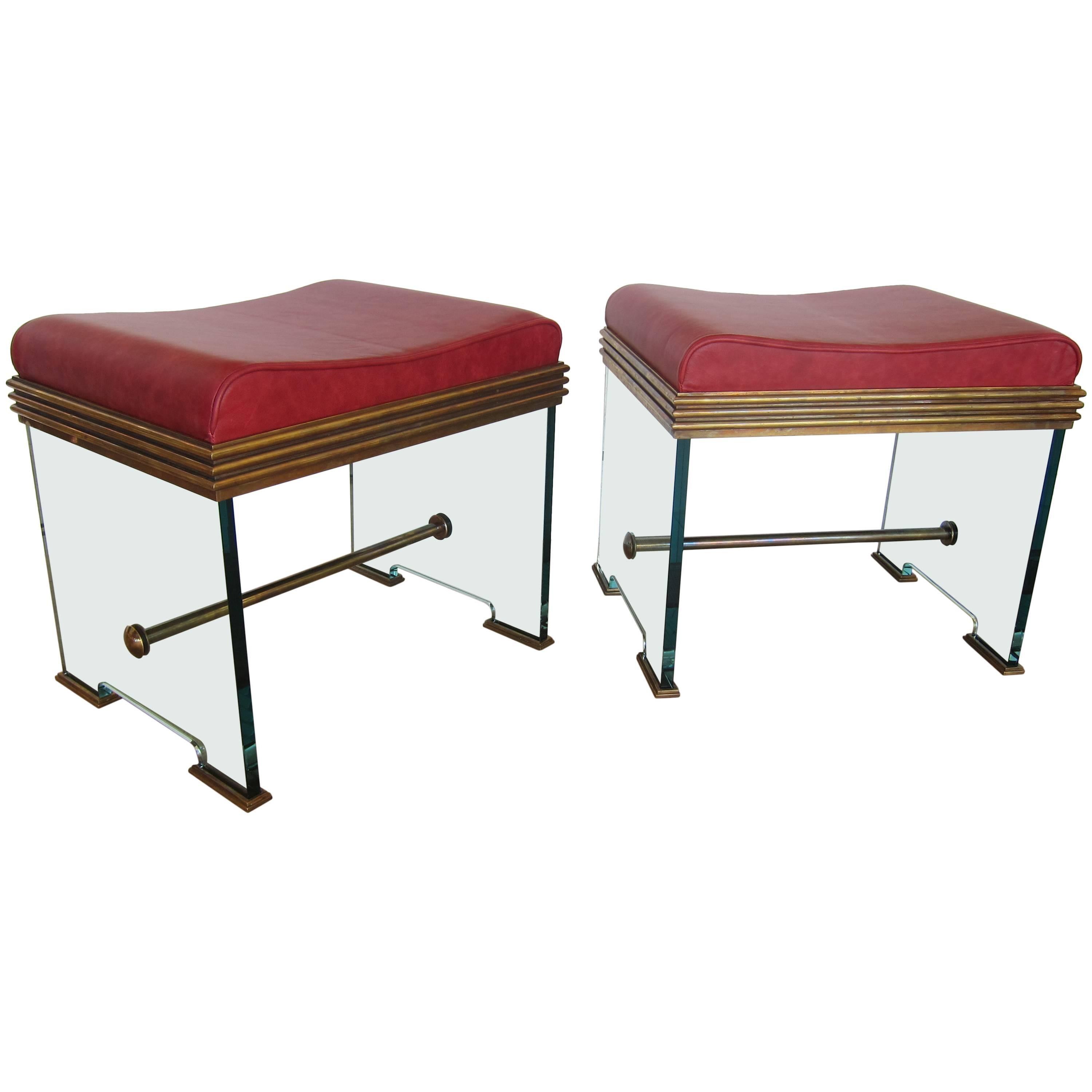 Italian Modern Glass and Bronze Stools