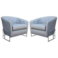 Pair of Milo Baughman Barrel Back Modern Club Chairs in Grey Leather 5