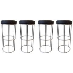 Four Vintage Tubular Chrome Bar Stools 4