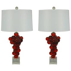Vintage Resin Bubble Table Lamps in Red by Silvano Pantani, 1966
