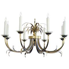Stylish French Maison Charles Style Brass & Brushed Steel Eight-Light Chandelier