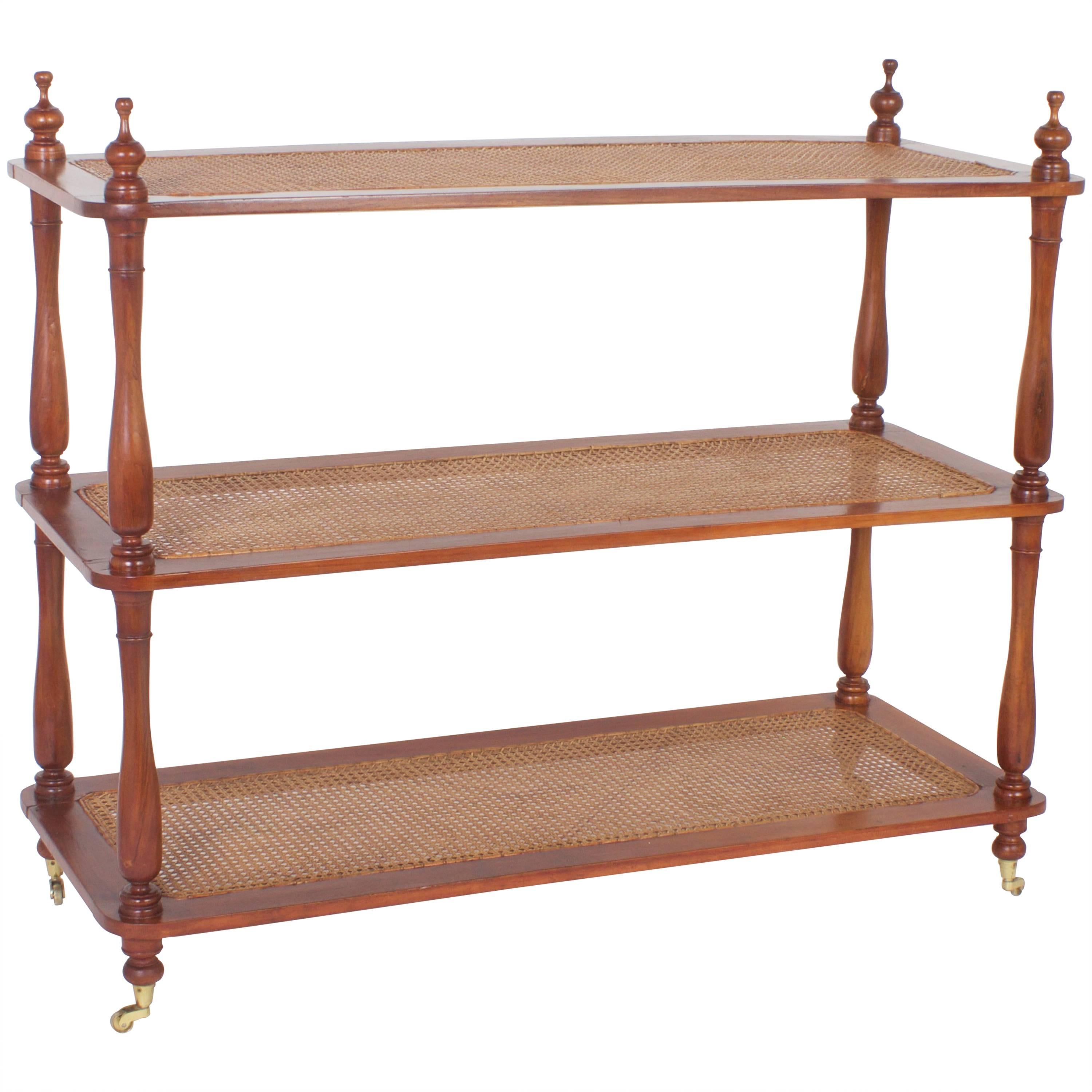 Three-Tiered Antique Cane Shelf Etagere or Set of Shelves in Mahogany