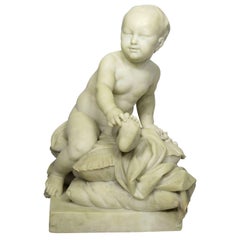French 19th Century Carved Marble Sculpture of a Young Boy Prince on a Pillow