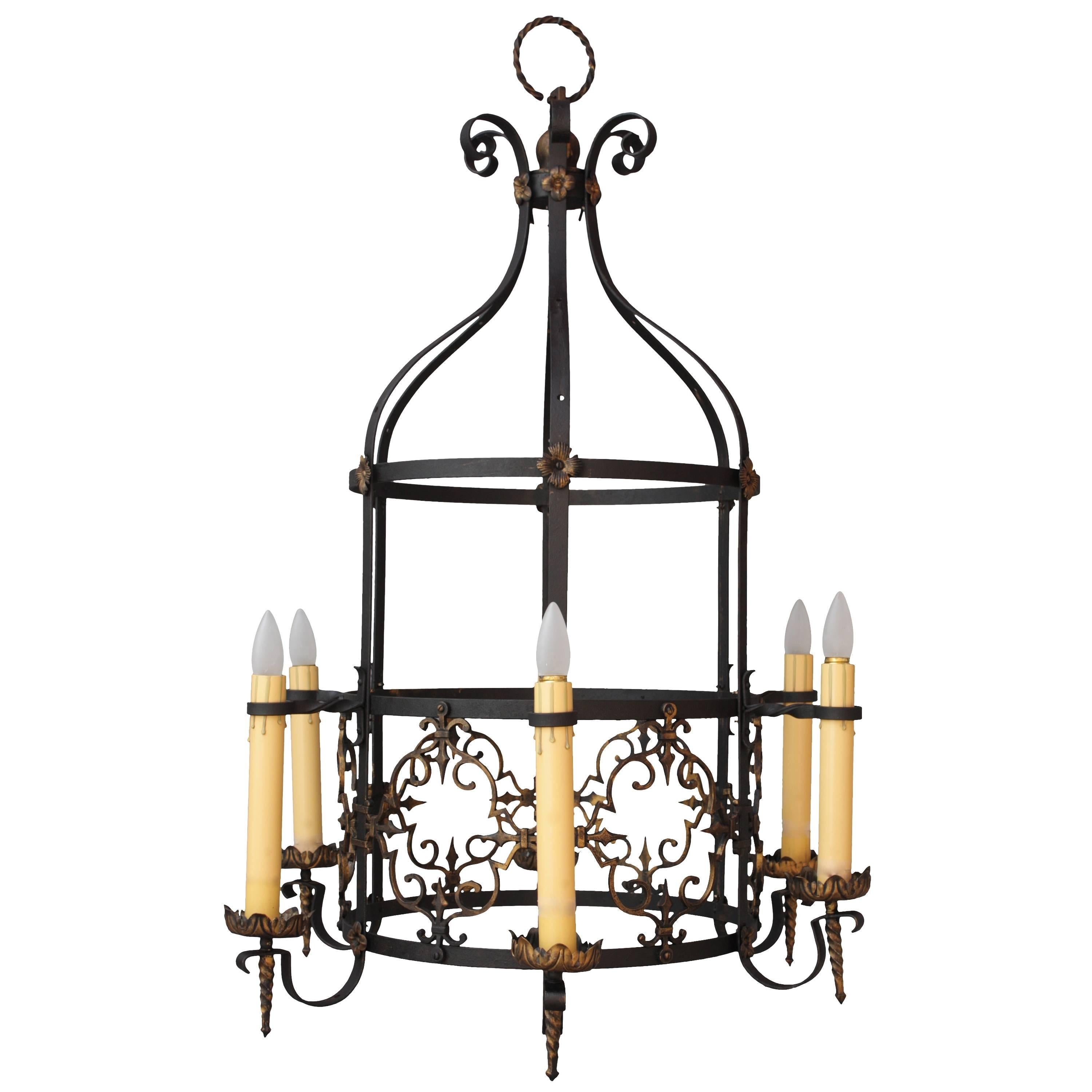 Exceptional Spanish Revival Large-Scale Bronze and Iron Chandelier