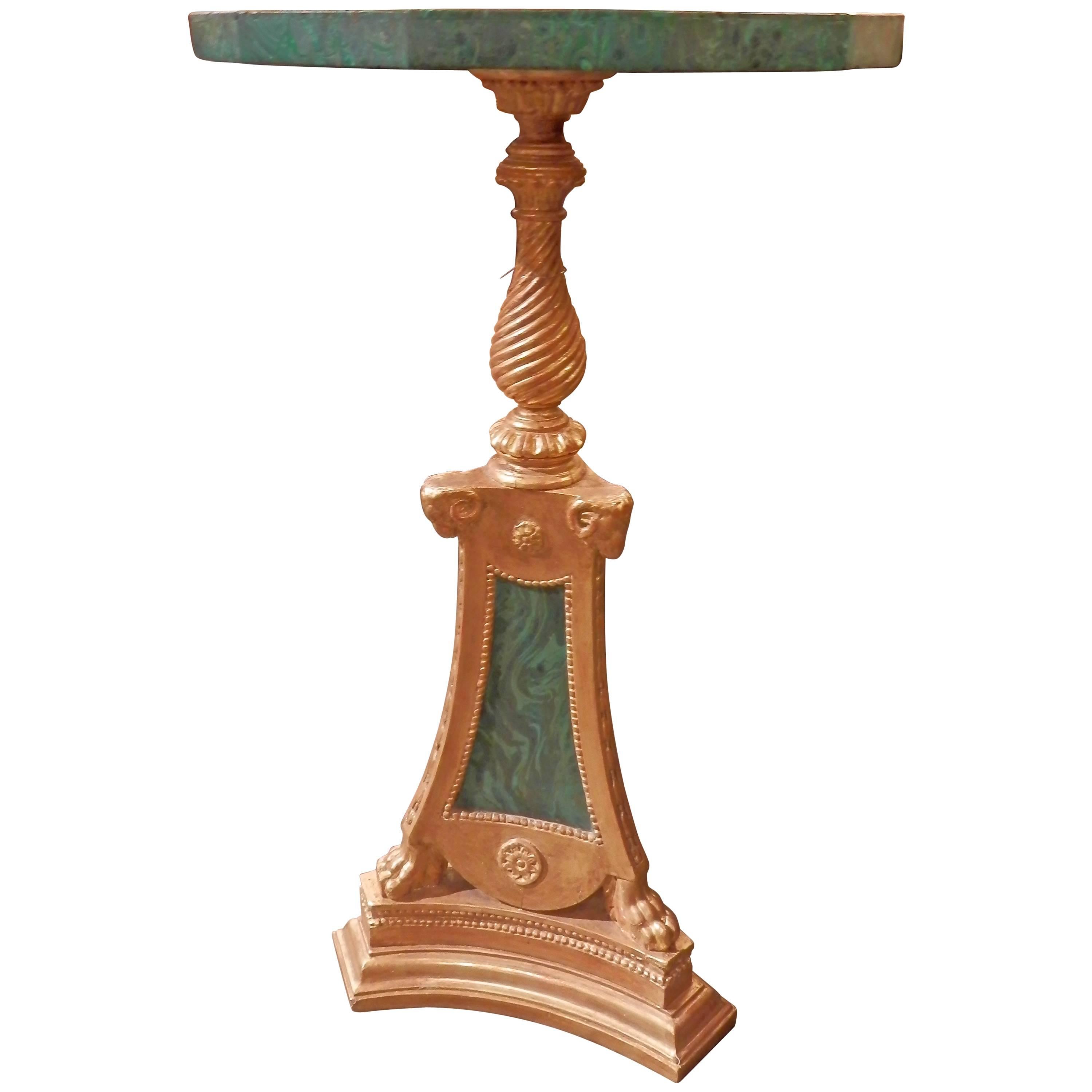 18th Century French Parcel-Gilt Carved Side Table.  Malachite Top For Sale