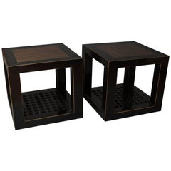 Antique Pair of Chinese Black Lacquer Cube Tables