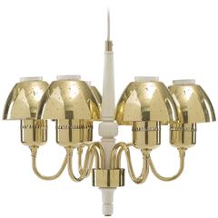 Hans-Agne Jakobsson Six-Arm Brass and White Metal Chandelier
