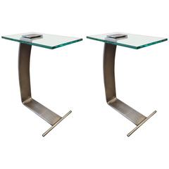 Pair of Nickel and Glass Side Table by Design Institute of America