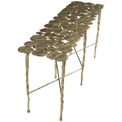 Solid Decorative Cast Brass Leaf Console Table from France 12