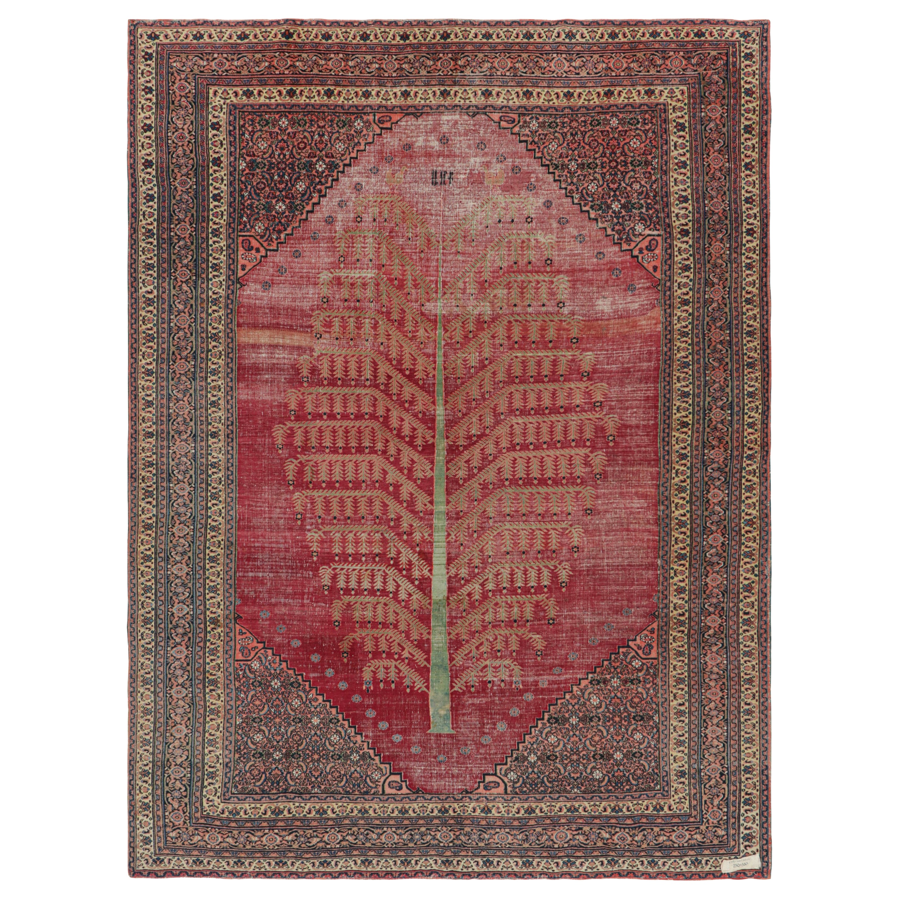 Antiker Doroksh-Perserteppich, rot und rosa Lebensbaum-Muster - Rug & Kilim im Angebot