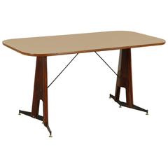Table Wood Formica Rosewood Veneer Metal Manufactured in Italy, 1950s