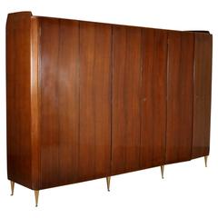 Wardrobe with Six Doors Rosewood Veneer Brass Legs Manufactured in Italy, 1950s