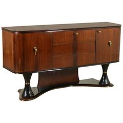 Sideboard Rosewood Veneer Back-Painted Glass Brass Manufactured in Italy 1940s