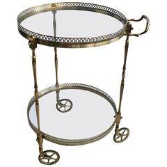 Vintage French Brass Circular Drinks Trolley/Bar Cart