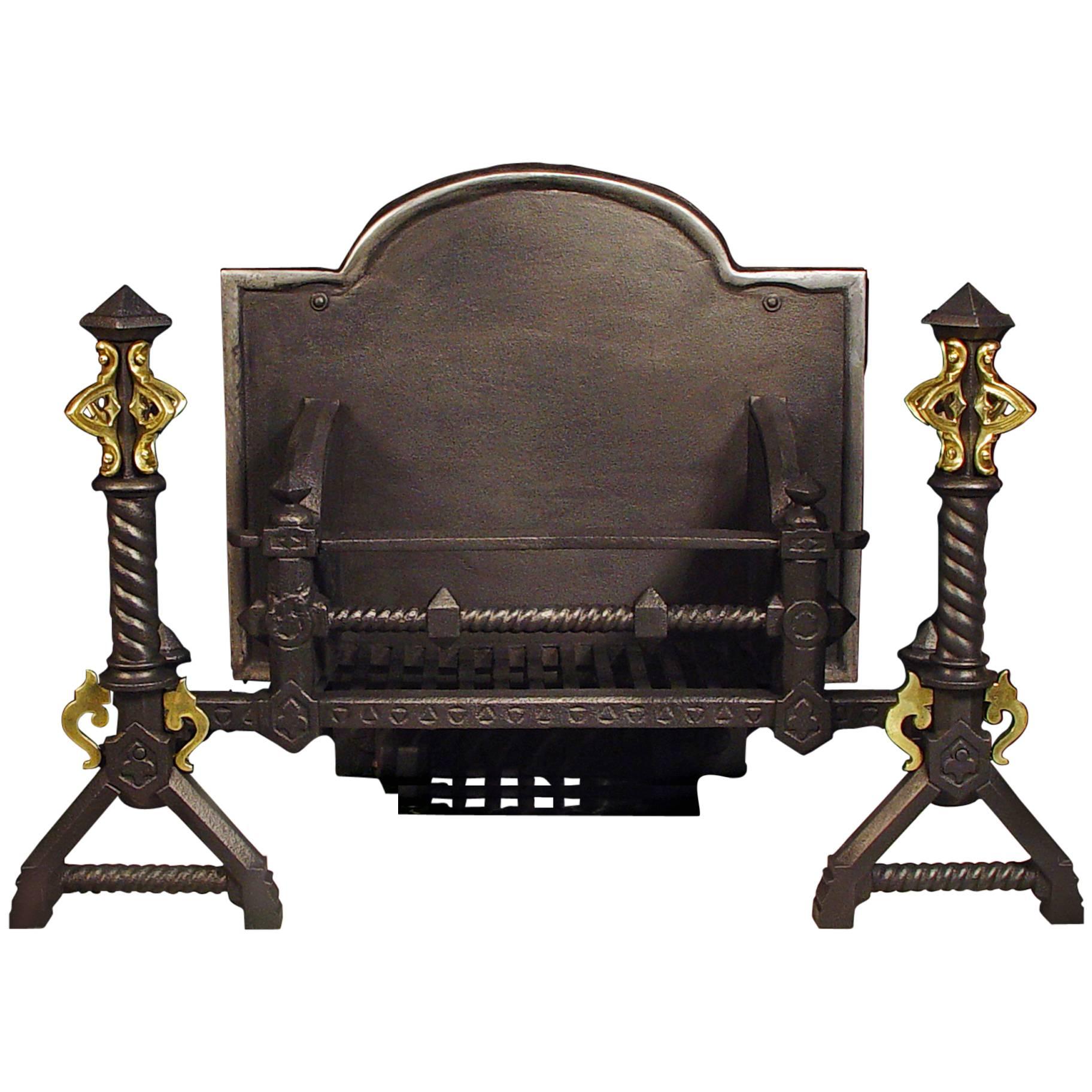 Cast Iron and Brass-Mounted Gothic Revival Antique Log Basket For Sale