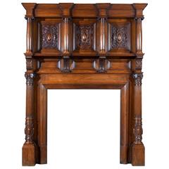 Edwardian Antique Oak Fireplace and Overmantel in the Jacobean Manner