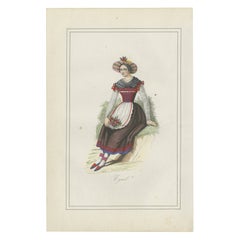 Tiroler Frauentracht Druck - Antike handkolorierte Lithographie, 1854