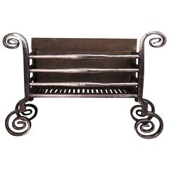Antique Large Polished Wrought Fire Basket Fire Grate