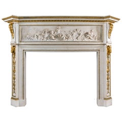 Antique 19th Century Statuary Marble and Gilded Ormolu Chimneypiece