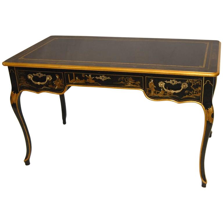 Black Lacquered Chinoiserie Writing Desk By Baker Furniture Classic Black Lacquered Chinoiserie Writing Desk By Baker Furniture Classic Collection For