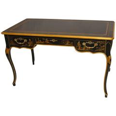 Black Lacquered Chinoiserie Writing Desk by Baker Furniture, Classic Collection