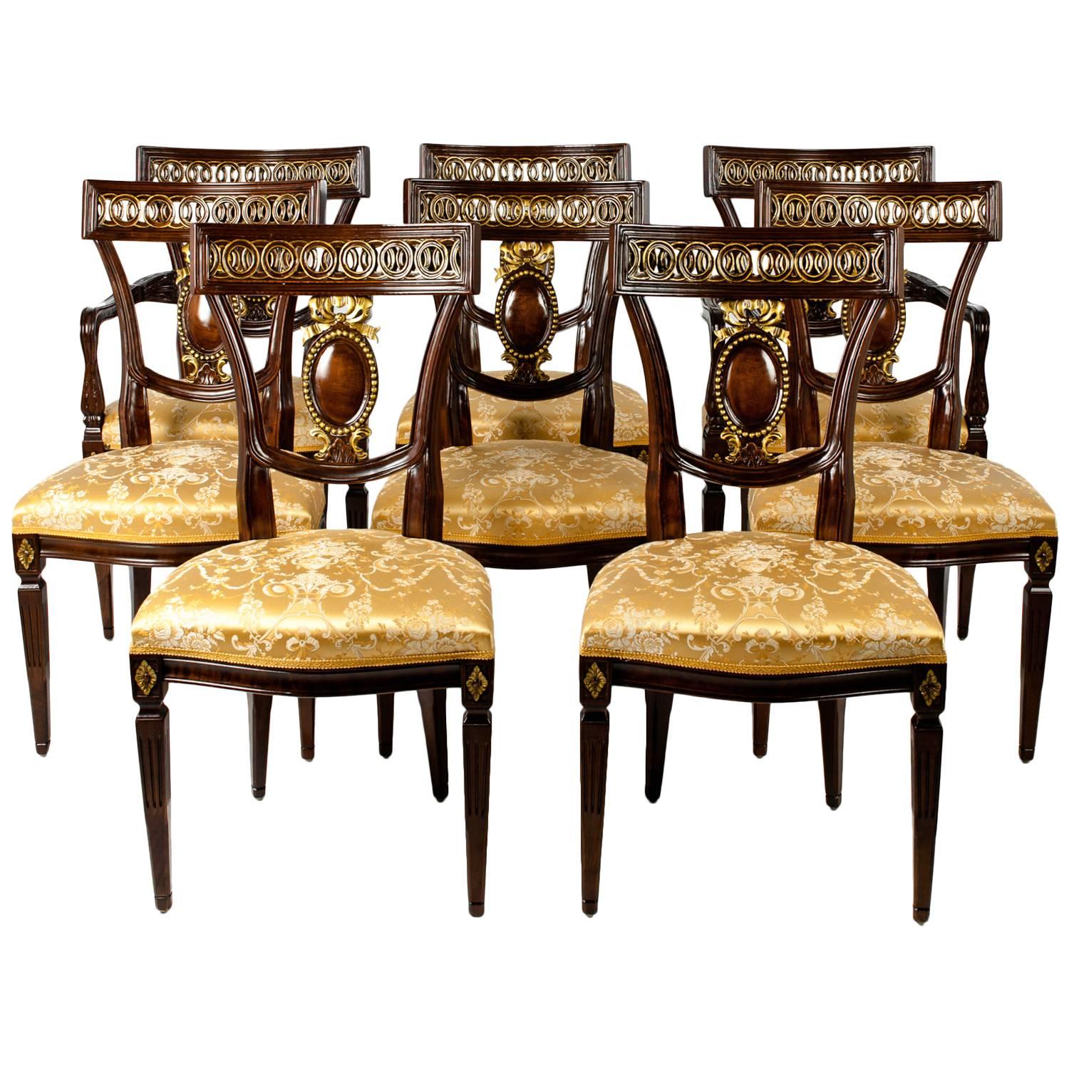 Vintage European Mahogany Wood Eight Dining Chairs