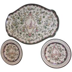 Chinese Platter and Plates, Green Pink and White Reproductions