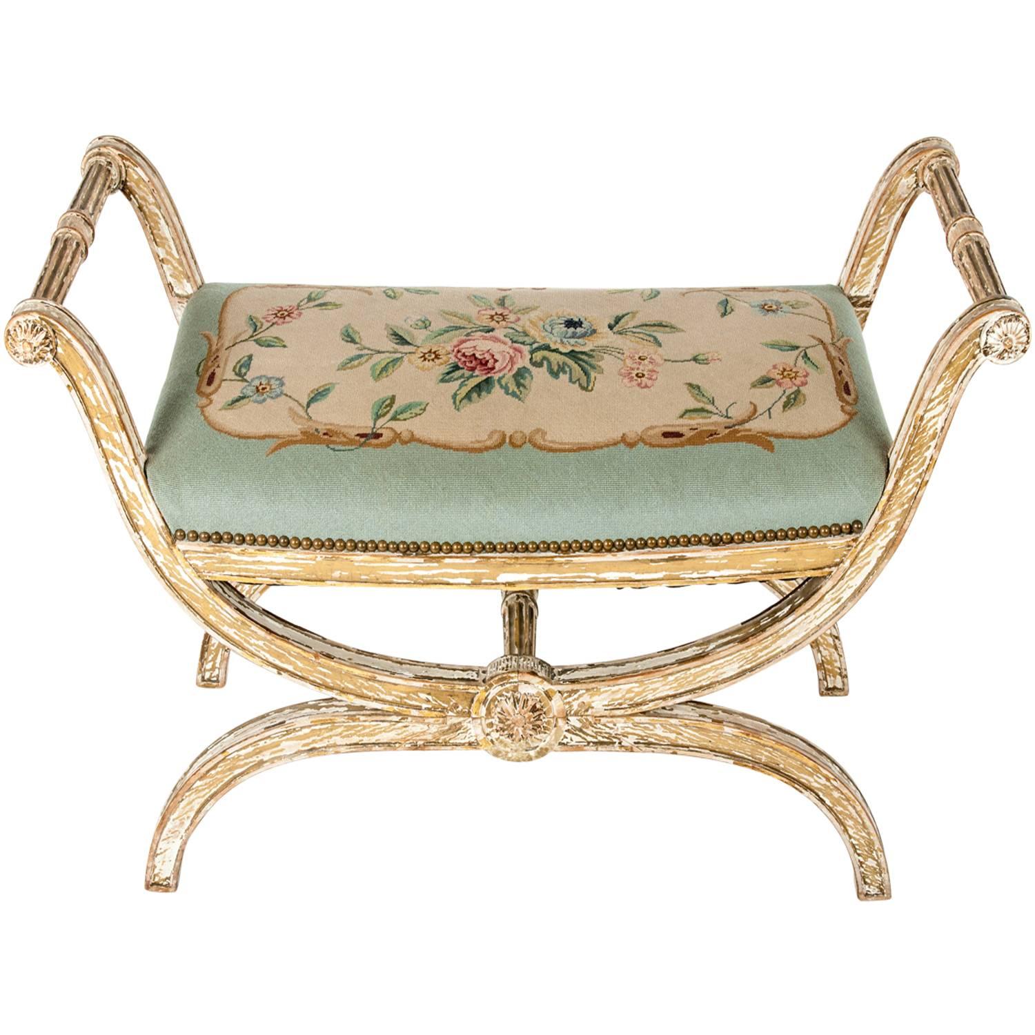 Vintage French Needlepoint Bench For Sale at 1stDibs