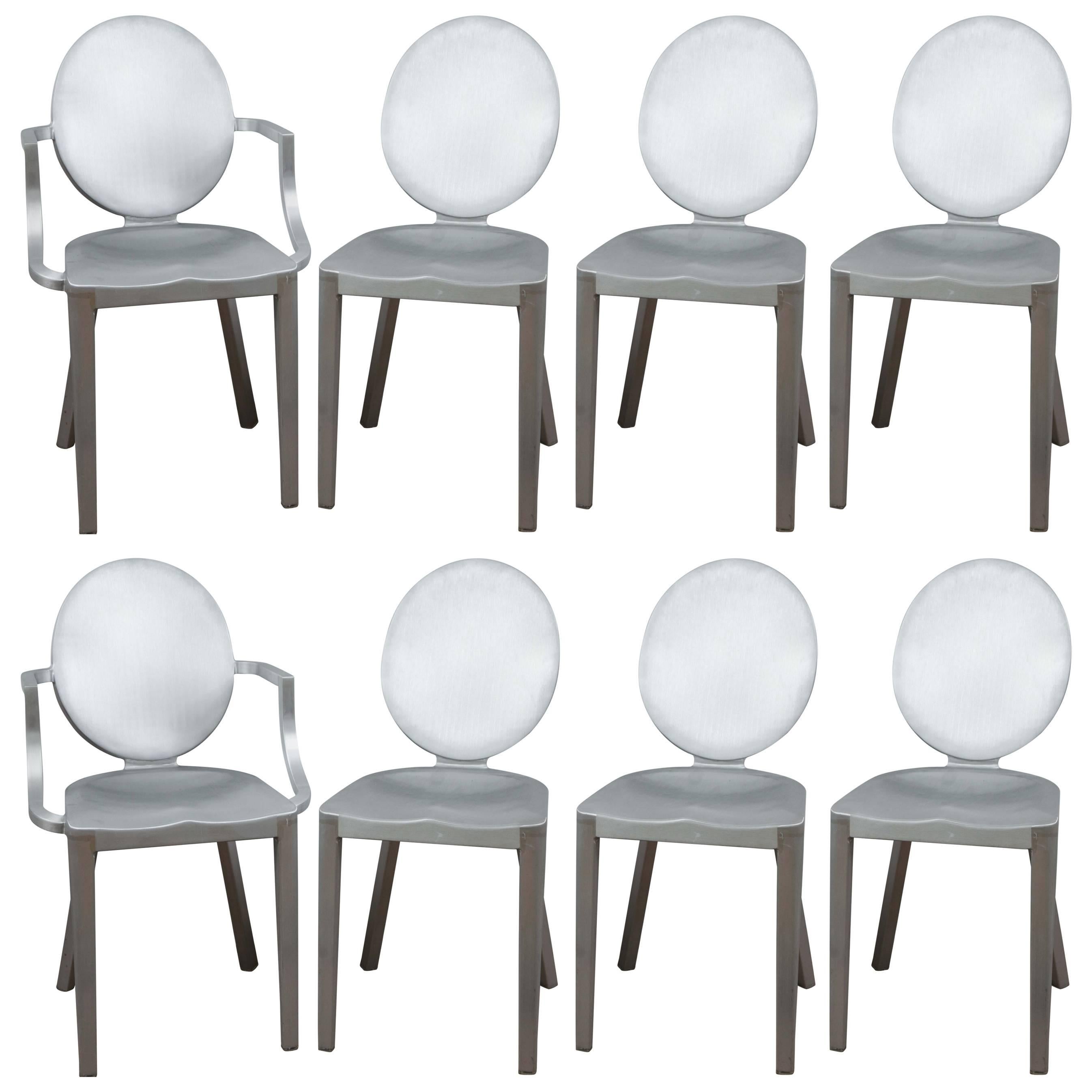 Set of Eight Philippe Stark for Emeco Brushed Aluminum "Kong" Chairs