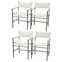 Set of Four Milo Baughman Style Vintage Chrome Bamboo Director's Chairs