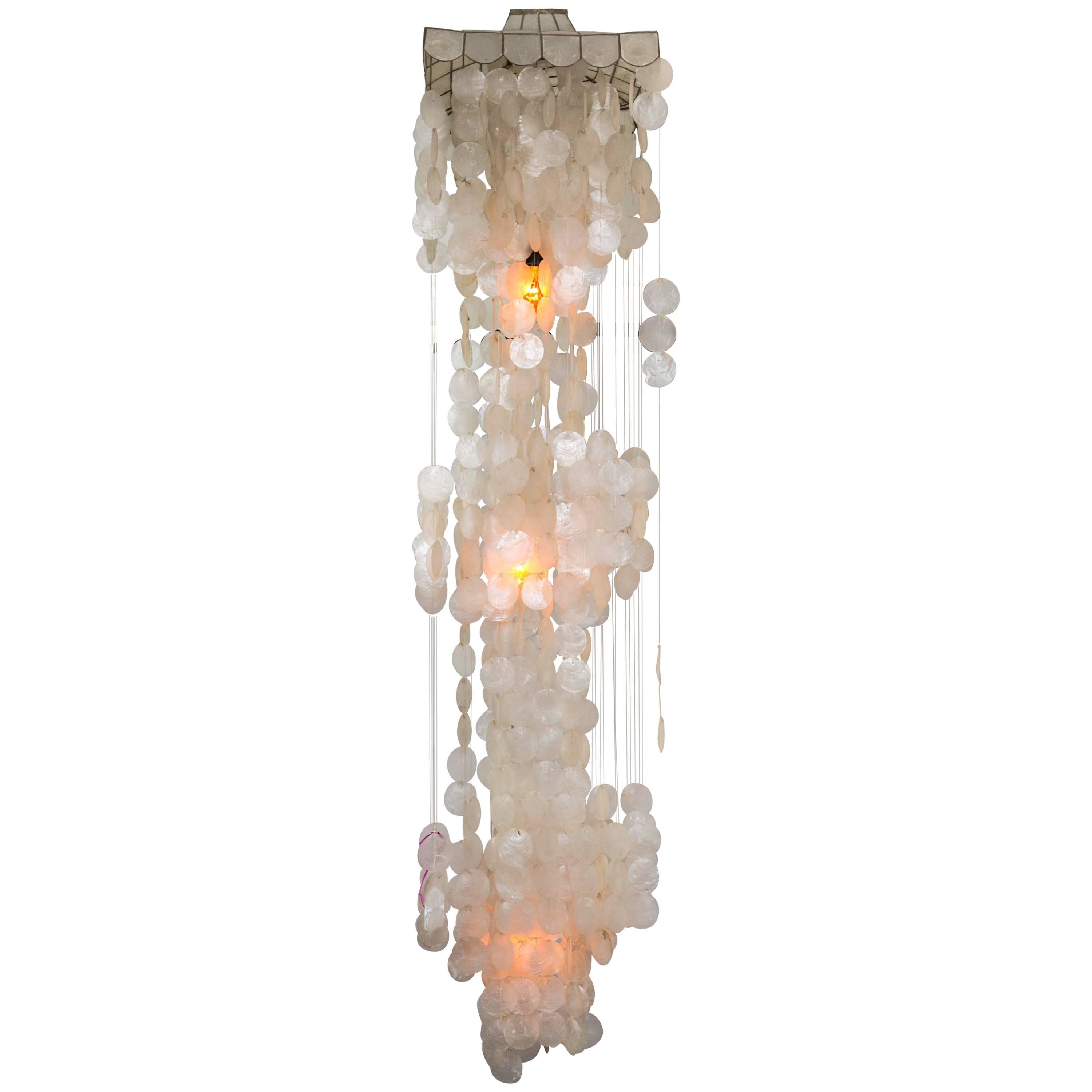 Fantastic Pagoda Canopy Capiz Shell and Amber Light Chime Chandelier