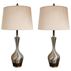 Pair of Mid-Century Brushed Brass Laurel Teardrop Lamps