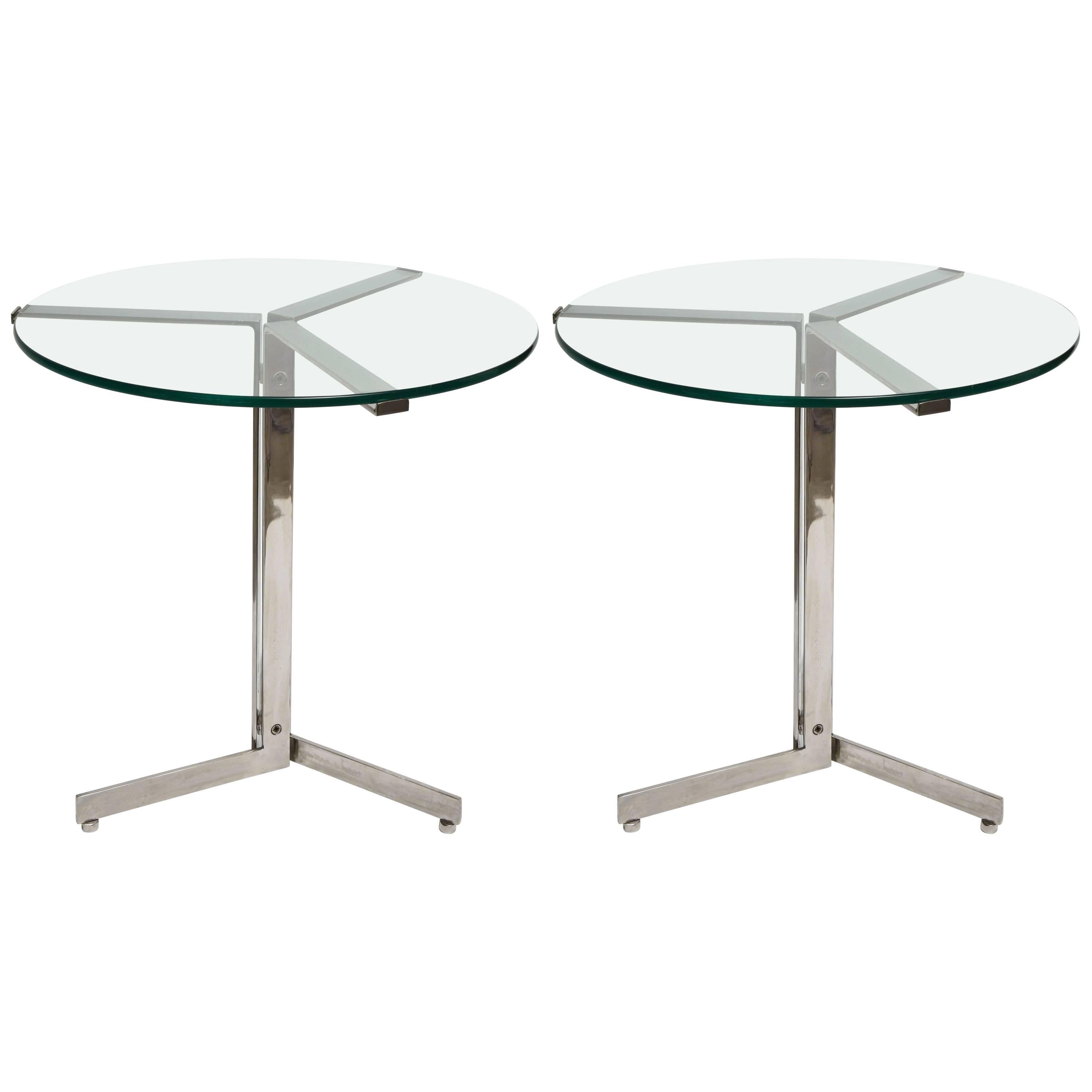 Mid-Century Modern Hans Eichenberger Alpha Chrome / Glass Side / End Tables Pair