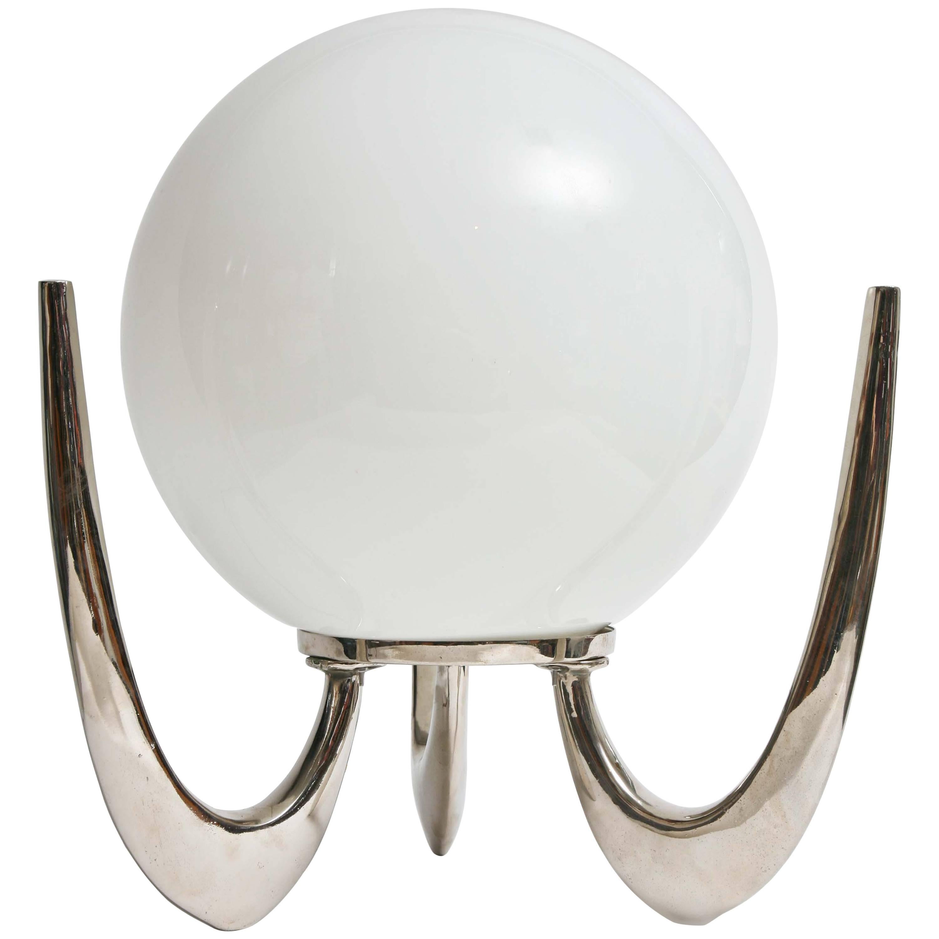Mid-Century Modern Continental Chrome/Glass Sculptural Table/Floor Orb Lamp For Sale