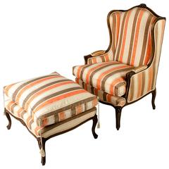 Mid-Century European Bergere and Ottoman Chair