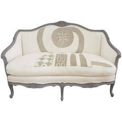 Vintage French Settee with African Embroidered Fabric