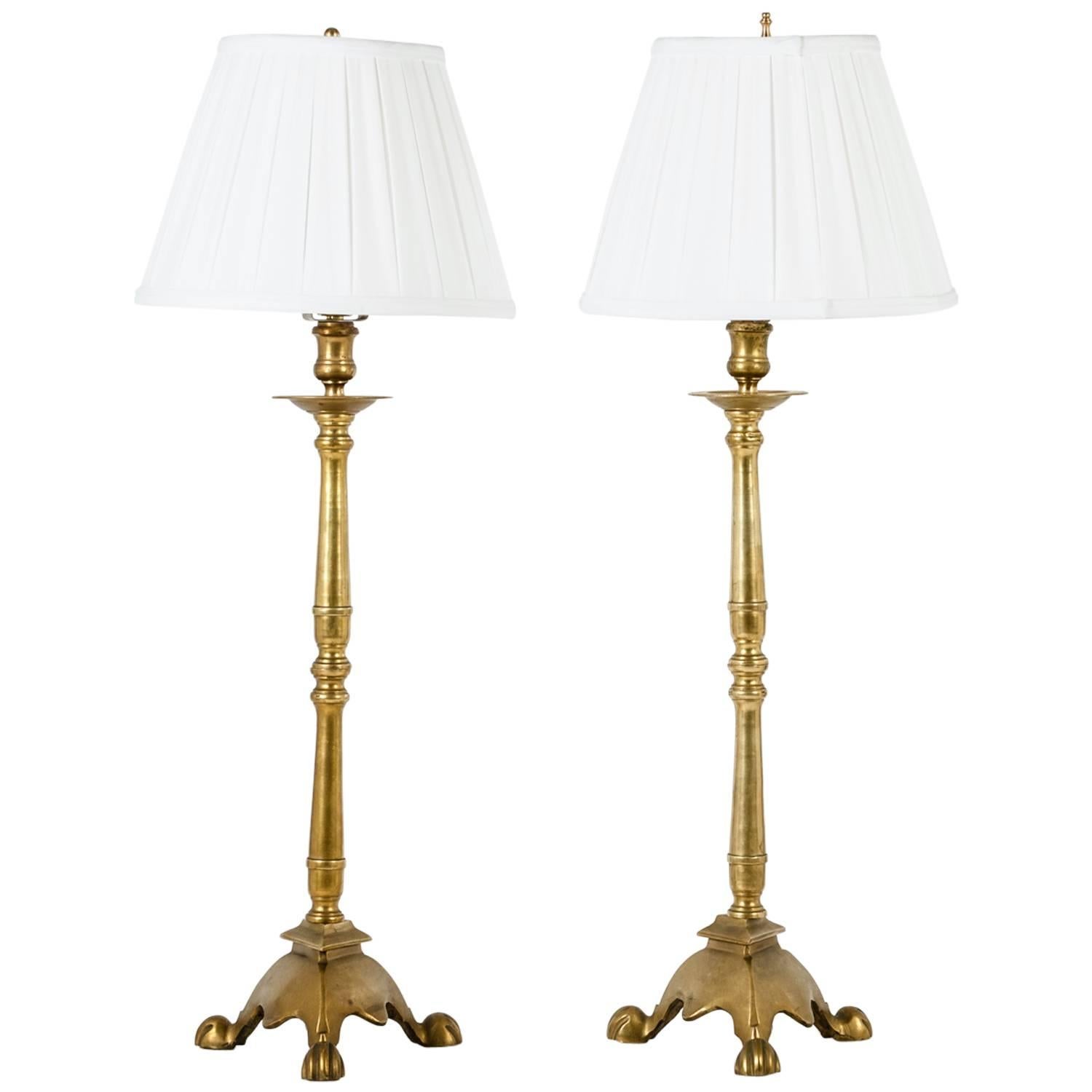 Vintage Pair of Solid Brass Candlestick Lamps at 1stDibs vintage