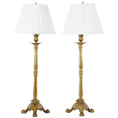 Vintage Pair of Solid Brass Candlestick Lamps