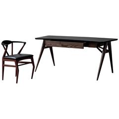 Luteca Roos Desk Handcrafted in Mexico Black Lacquered Walnut or Mahogany Wood
