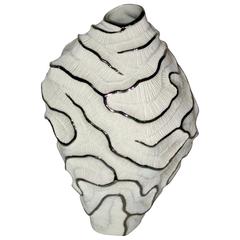 Handmade Porcelain and Platinum Vase, Contemporary, Italian
