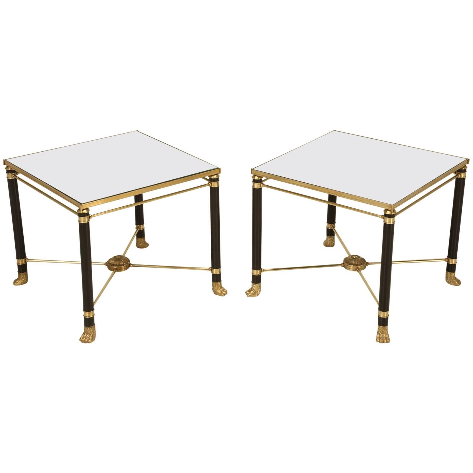 Pair of French End Tables in Brass and Glass