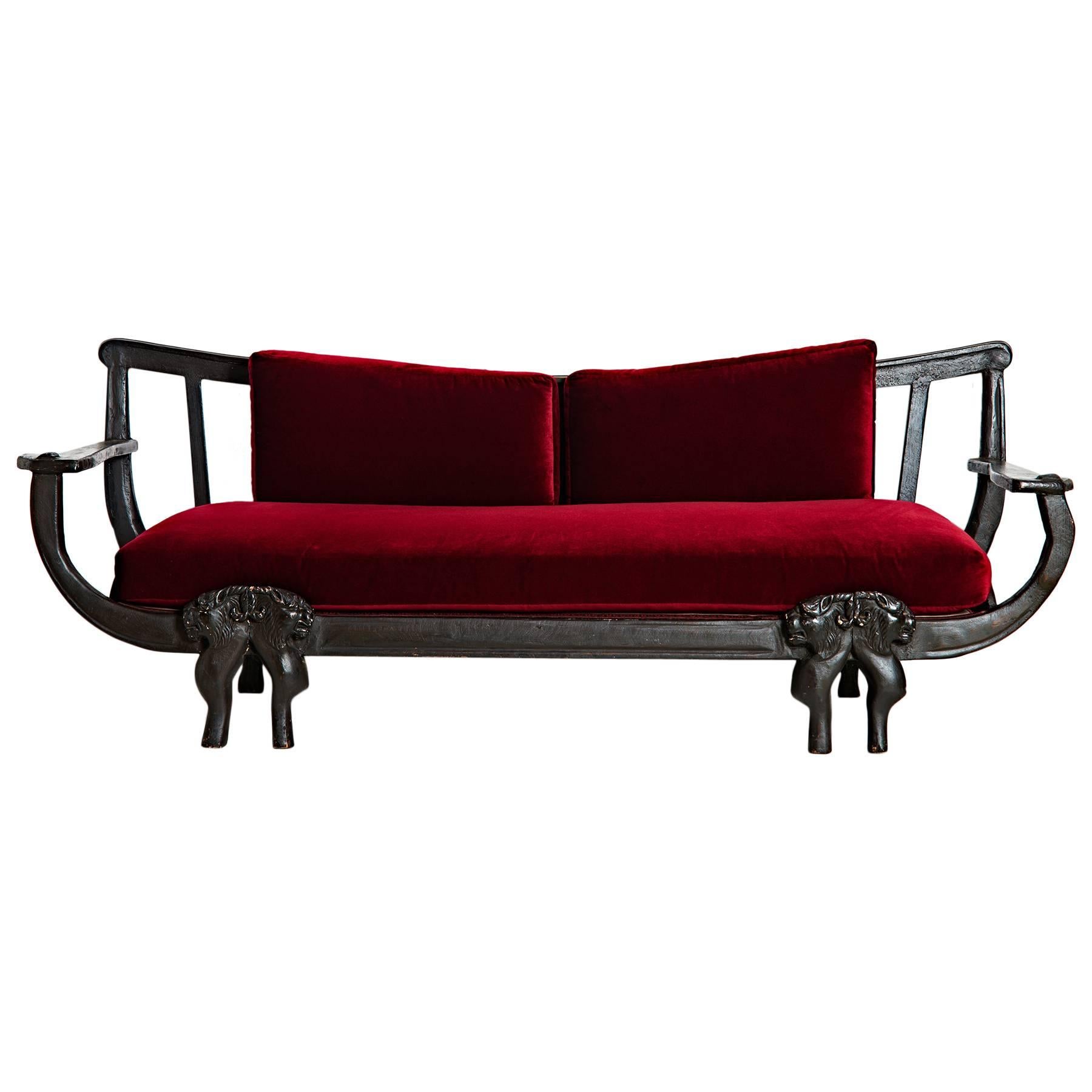 1960's Red Upholstered Sofa by Smokey Tunis For Sale