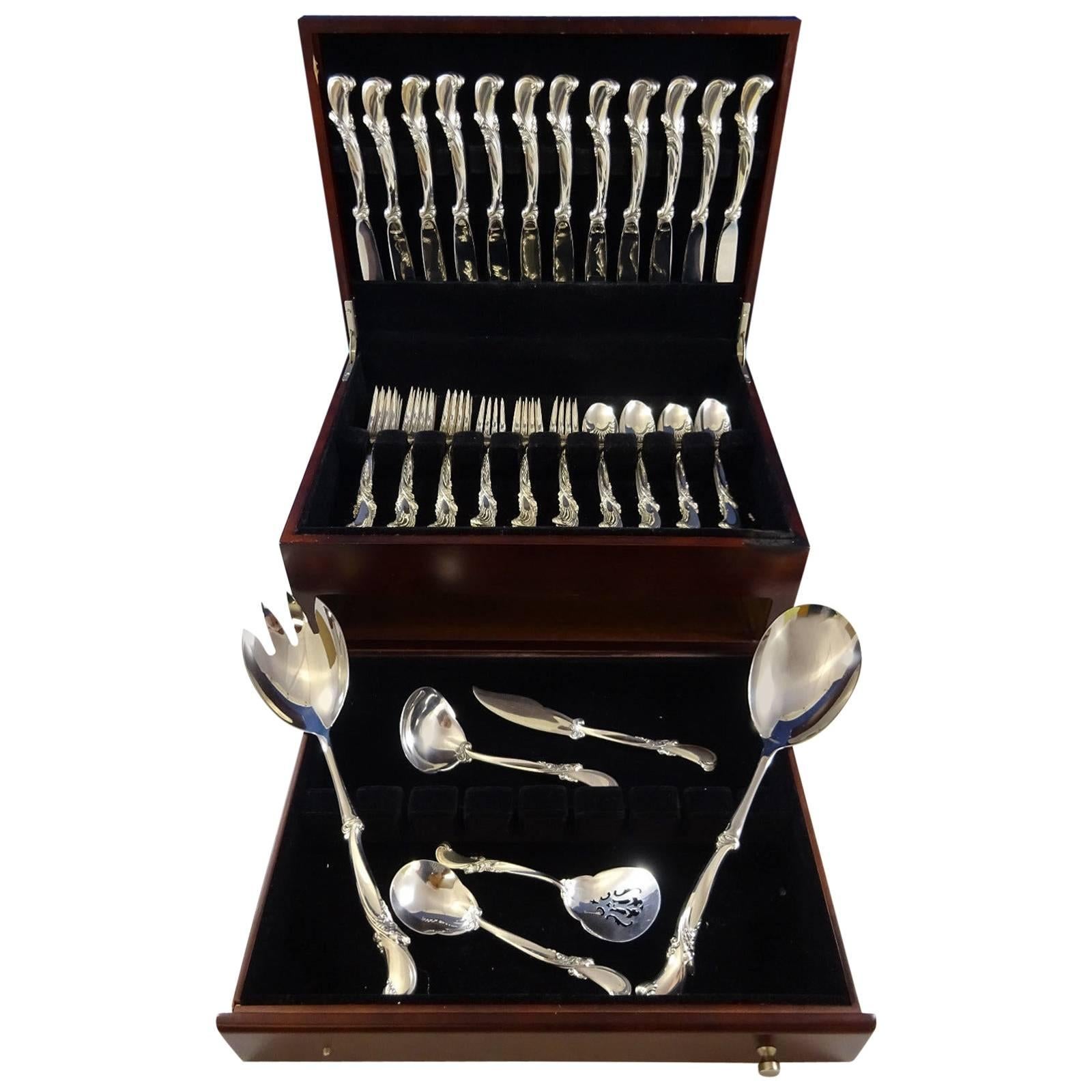 Waltz of Spring by Wallace Sterling Silver Flatware Service for 12 Set 54 Pieces For Sale