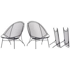 Rare Pair of John Salterini Patio Chaise Lounge Chairs with removable footrests. 1