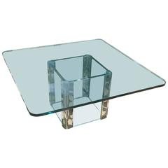 Pace Mid-Century Modern Square Glass and Chrome Coffee Table