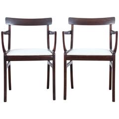 Vintage Mid-Century Modern Danish Pair of Armchairs in Mahogany Model Rungstelund