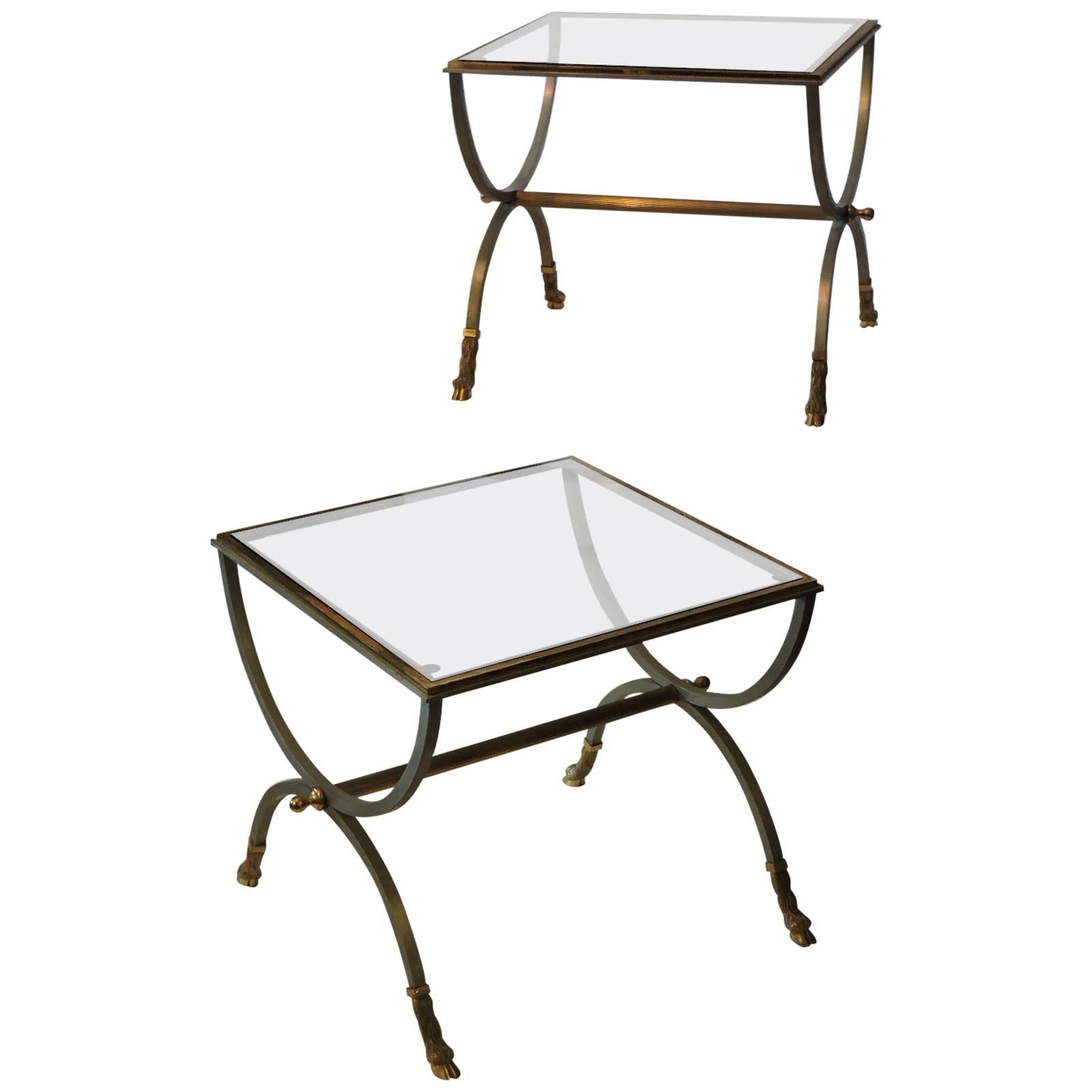 Steel and Gilt Brass Side Tables in the Style of Maison Jansen