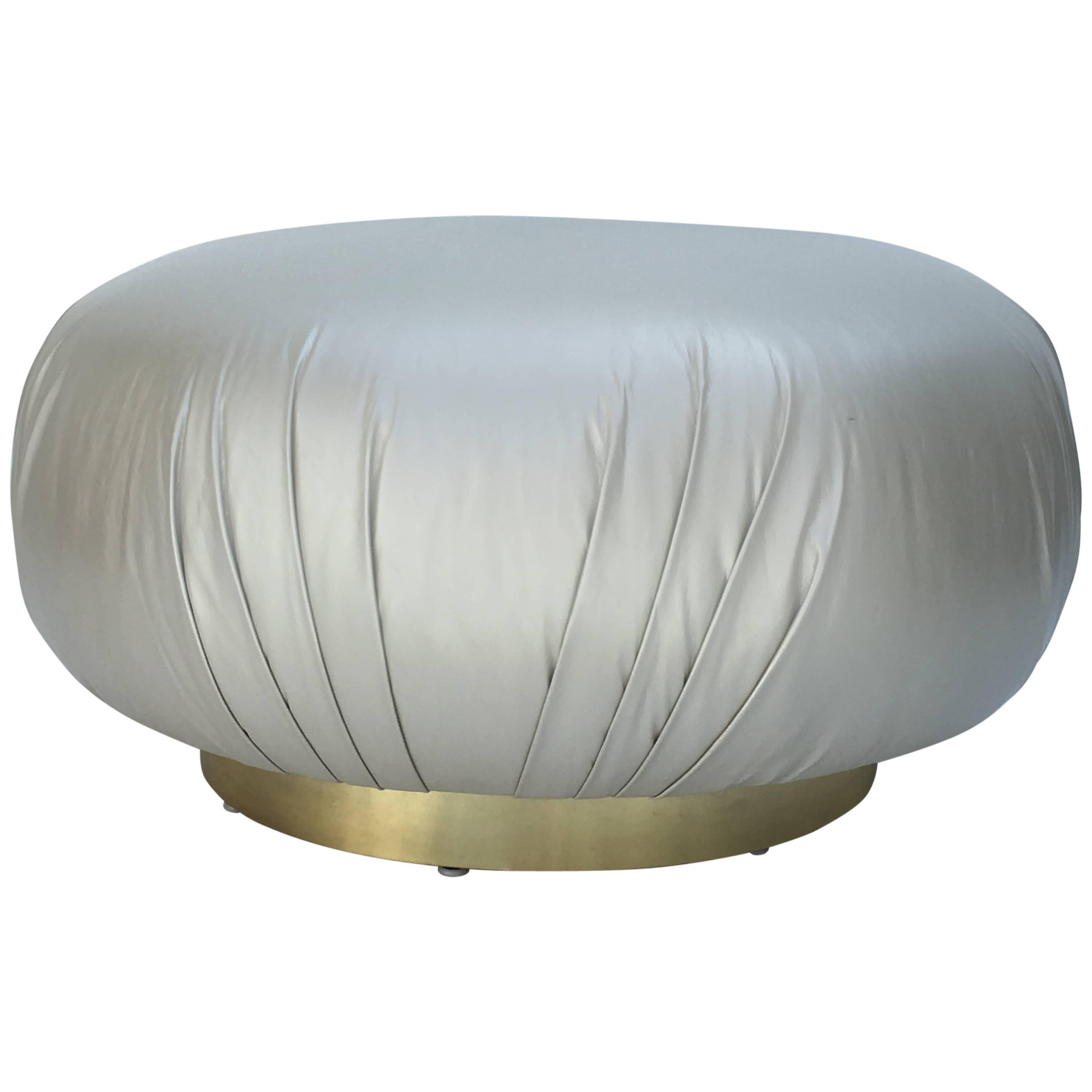 Brass and Leather Ottoman by Steve Chase For Sale