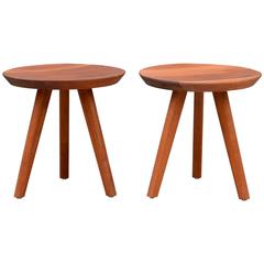 Pair of Sturdy Tripod Carved Wood Stools in the Style of Charlotte Perriand 7